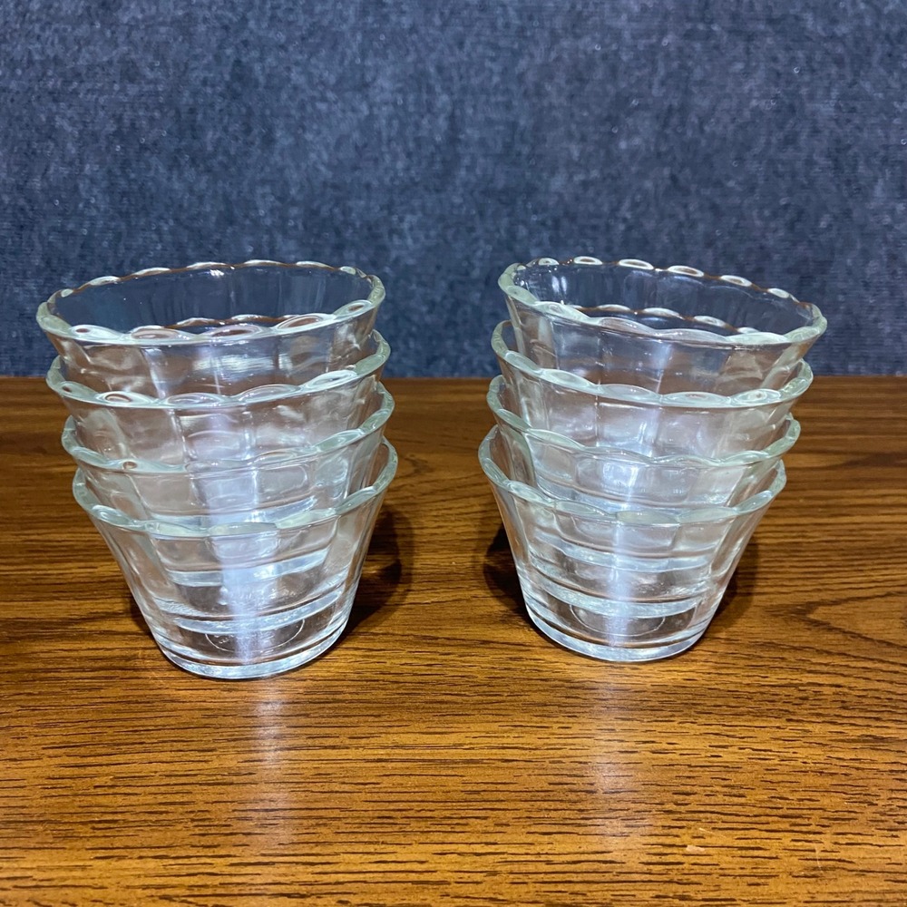 8 Vintage‎ Fire-King Clear Glass Scalloped 5 oz Custard Cups Ramekins 422 USA